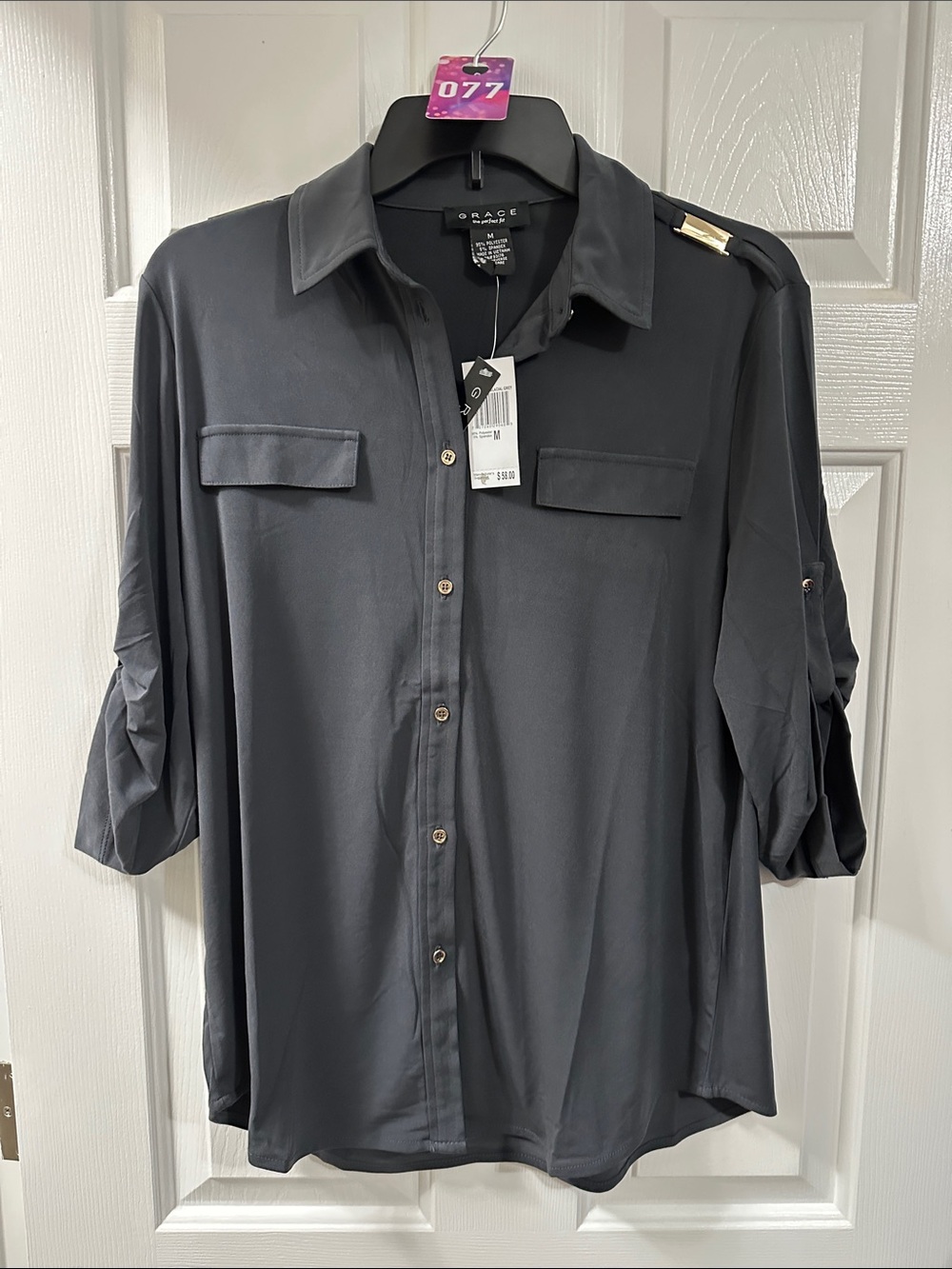 Grace Black Button-Down Blouse with Gold Accent